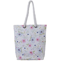 Floral Pink Blue Full Print Rope Handle Tote (small)