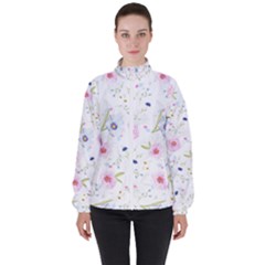 Floral Pink Blue Women s High Neck Windbreaker