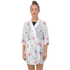 Floral Pink Blue Half Sleeve Chiffon Kimono