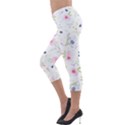 Floral Pink Blue Lightweight Velour Capri Leggings  View3