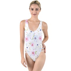 Floral Pink Blue High Leg Strappy Swimsuit