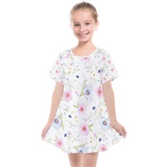 Floral Pink Blue Kids  Smock Dress