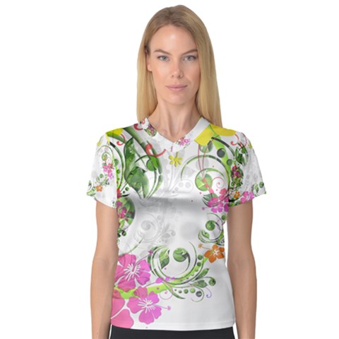 Flowers Floral V-neck Sport Mesh Tee by HermanTelo