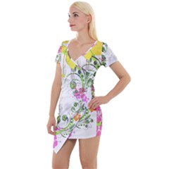 Flowers Floral Short Sleeve Asymmetric Mini Dress by HermanTelo