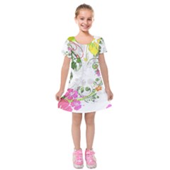 Flowers Floral Kids  Short Sleeve Velvet Dress