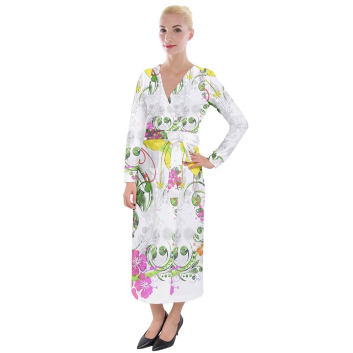 Flowers Floral Velvet Maxi Wrap Dress