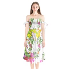 Flowers Floral Shoulder Tie Bardot Midi Dress