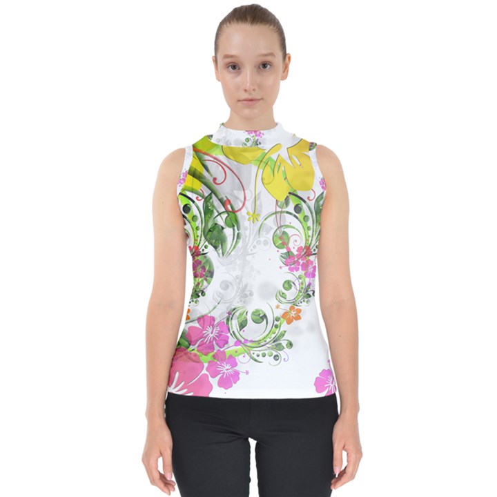 Flowers Floral Mock Neck Shell Top