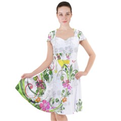 Flowers Floral Cap Sleeve Midi Dress