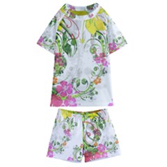 Flowers Floral Kids  Swim Tee And Shorts Set