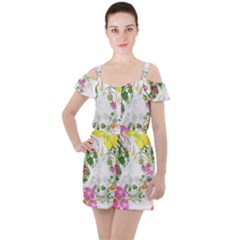 Flowers Floral Ruffle Cut Out Chiffon Playsuit by HermanTelo