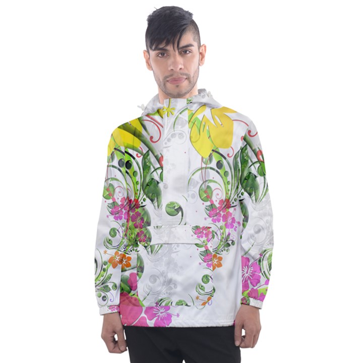 Flowers Floral Men s Front Pocket Pullover Windbreaker