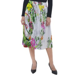 Flowers Floral Classic Velour Midi Skirt  by HermanTelo