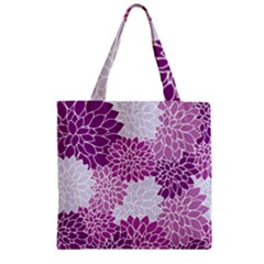 Floral Purple Zipper Grocery Tote Bag