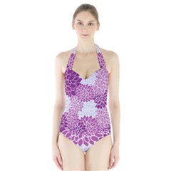 Floral Purple Halter Swimsuit