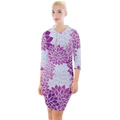 Floral Purple Quarter Sleeve Hood Bodycon Dress by HermanTelo