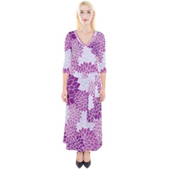 Floral Purple Quarter Sleeve Wrap Maxi Dress