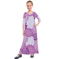 Floral Purple Kids  Quarter Sleeve Maxi Dress by HermanTelo