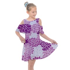 Floral Purple Kids  Shoulder Cutout Chiffon Dress