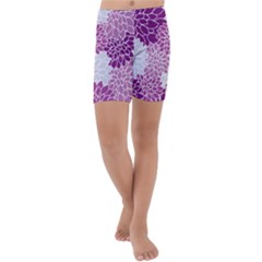 Floral Purple Kids  Lightweight Velour Capri Yoga Leggings