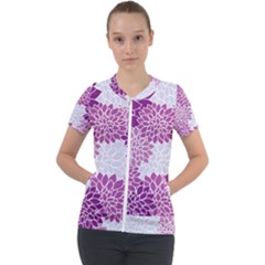 Floral Purple Short Sleeve Zip Up Jacket