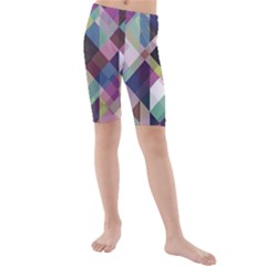 Geometric Blue Violet Pink Kids  Mid Length Swim Shorts