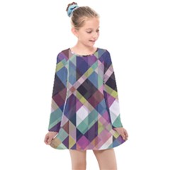 Geometric Blue Violet Pink Kids  Long Sleeve Dress by HermanTelo