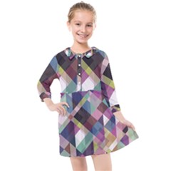 Geometric Blue Violet Pink Kids  Quarter Sleeve Shirt Dress by HermanTelo