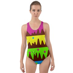 Illustration Abstract Graphic Rainbow Cut-out Back One Piece Swimsuit by HermanTelo