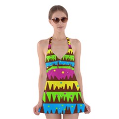 Illustration Abstract Graphic Rainbow Halter Dress Swimsuit  by HermanTelo