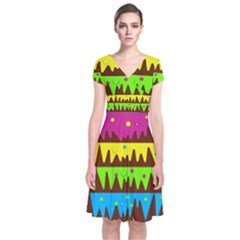 Illustration Abstract Graphic Rainbow Short Sleeve Front Wrap Dress