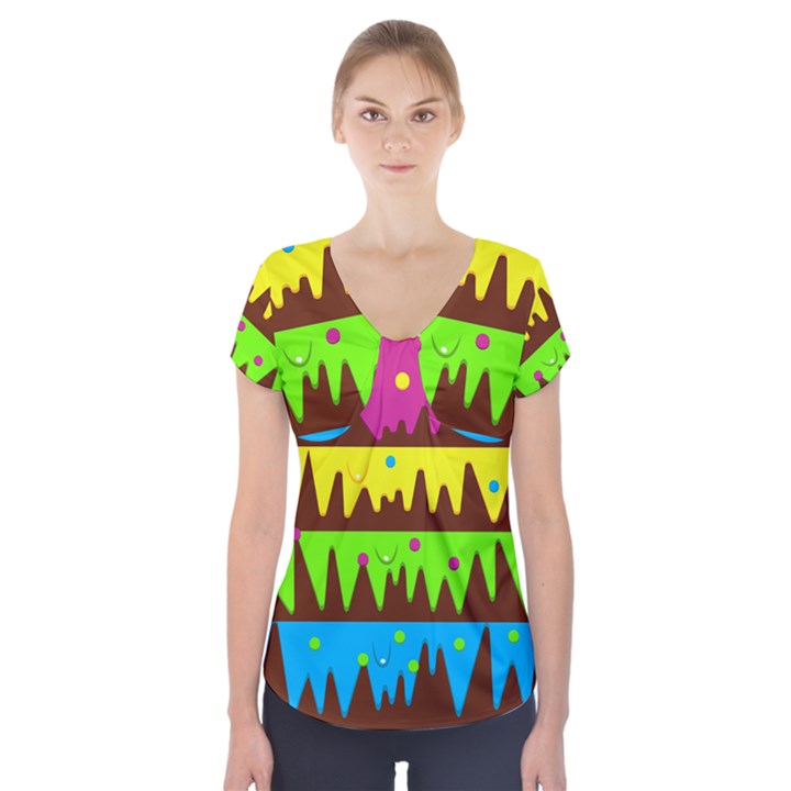 Illustration Abstract Graphic Rainbow Short Sleeve Front Detail Top