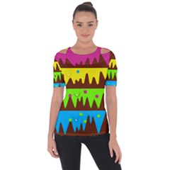 Illustration Abstract Graphic Rainbow Shoulder Cut Out Short Sleeve Top by HermanTelo