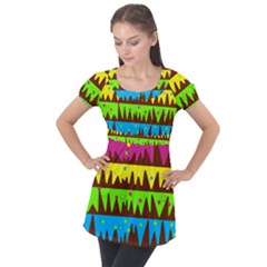 Illustration Abstract Graphic Rainbow Puff Sleeve Tunic Top