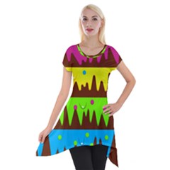 Illustration Abstract Graphic Rainbow Short Sleeve Side Drop Tunic by HermanTelo