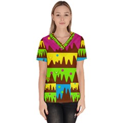 Illustration Abstract Graphic Rainbow Women s V-neck Scrub Top by HermanTelo