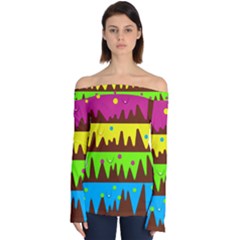 Illustration Abstract Graphic Rainbow Off Shoulder Long Sleeve Top by HermanTelo