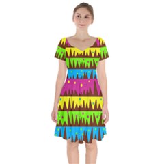 Illustration Abstract Graphic Rainbow Short Sleeve Bardot Dress