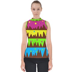 Illustration Abstract Graphic Rainbow Mock Neck Shell Top