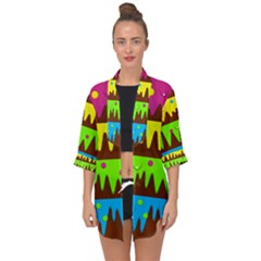 Illustration Abstract Graphic Rainbow Open Front Chiffon Kimono