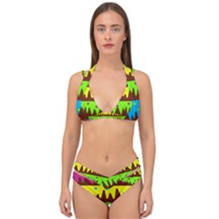 Illustration Abstract Graphic Rainbow Double Strap Halter Bikini Set