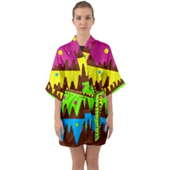 Illustration Abstract Graphic Rainbow Quarter Sleeve Kimono Robe