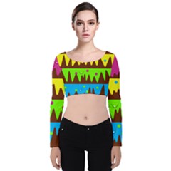 Illustration Abstract Graphic Rainbow Velvet Long Sleeve Crop Top by HermanTelo