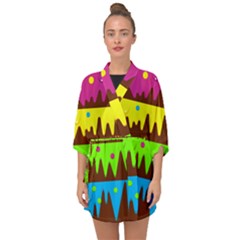 Illustration Abstract Graphic Rainbow Half Sleeve Chiffon Kimono