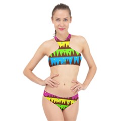 Illustration Abstract Graphic Rainbow High Neck Bikini Set by HermanTelo