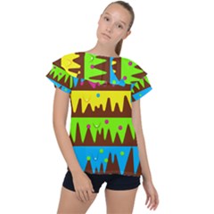 Illustration Abstract Graphic Rainbow Ruffle Collar Chiffon Blouse