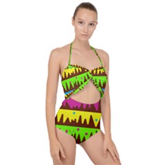 Illustration Abstract Graphic Rainbow Scallop Top Cut Out Swimsuit