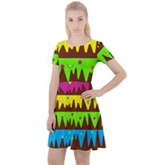 Illustration Abstract Graphic Rainbow Cap Sleeve Velour Dress 