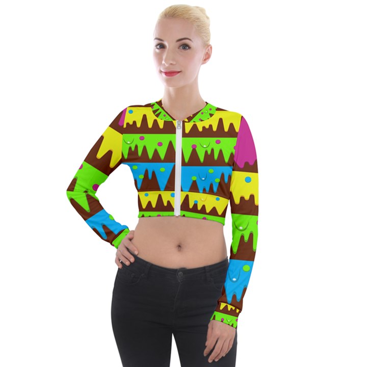 Illustration Abstract Graphic Rainbow Long Sleeve Cropped Velvet Jacket