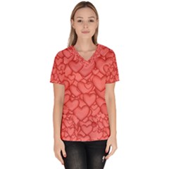 Hearts Love Valentine Women s V-neck Scrub Top